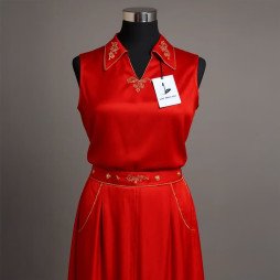 Ensemble Rouge en Satin – Broderie Artisanale Marocaine