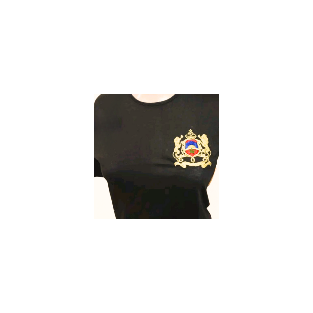 T-shirt Noir avec Broderie de l’Emblème du Maroc 