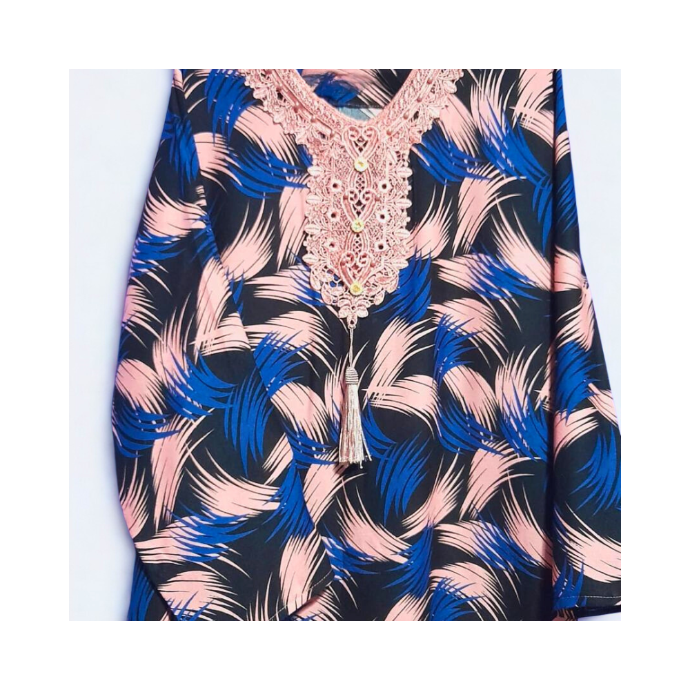 Caftan imprimée à motifs feuilles