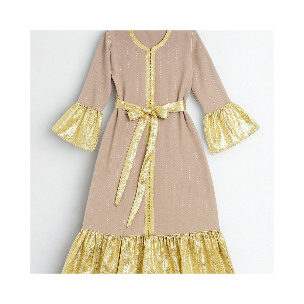 Robe Fille Dorée  Élégance Festive avec Volants et Ceinture