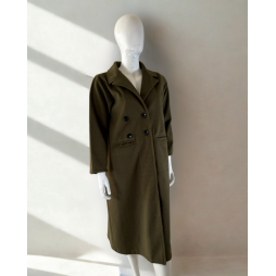 Manteau long en laine kaki à double boutonnage