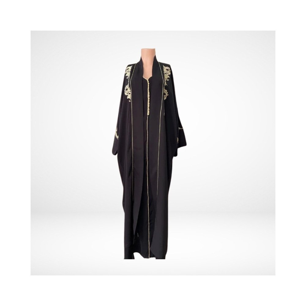 Jellaba Prestige Noire avec Broderies Ivoire