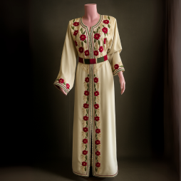 Taakchita Crème Brodée à la Main Élégance Florale et Raffinement Marocain