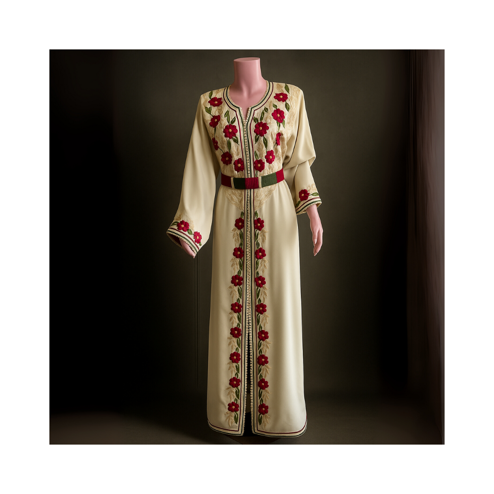 Taakchita Crème Brodée à la Main Élégance Florale et Raffinement Marocain