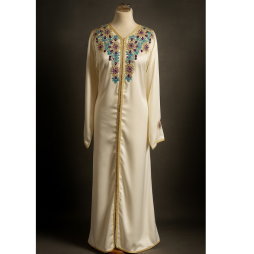 Caftan Crème Brodé à la Main – Élégance et Raffinement Marocain