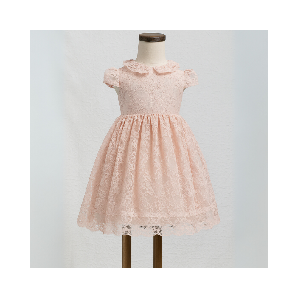 Robe en dentelle rose poudré pour fille