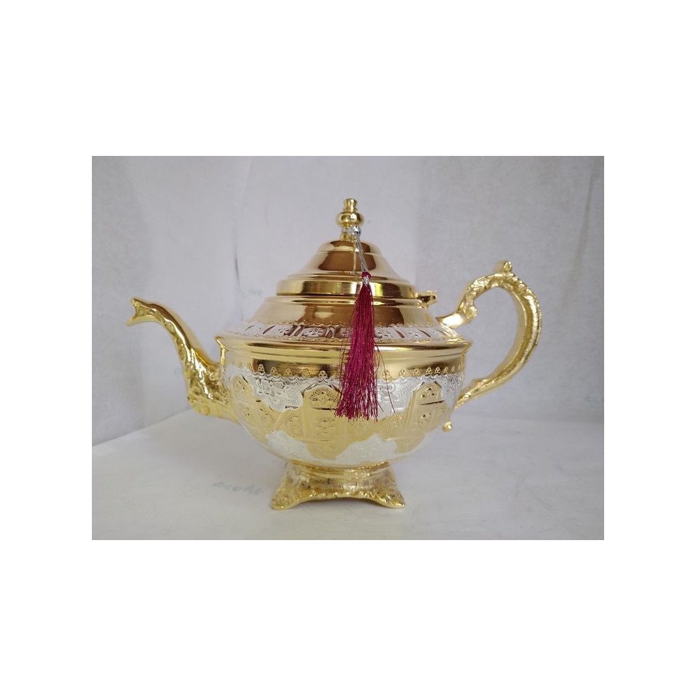 Magnifique Théière Marocaine Dorée et Argentée avec Pompe