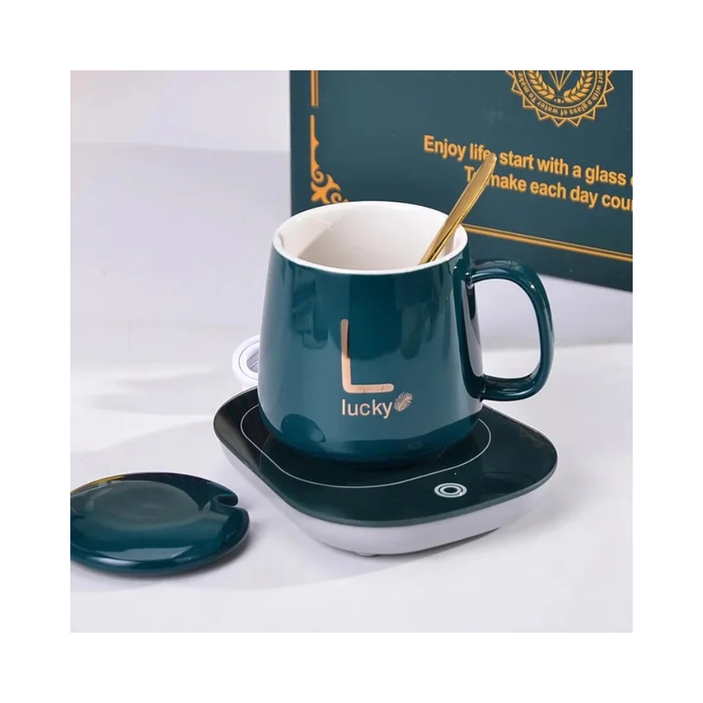 طقم كوب قهوة فاخر مع سخّان كهربائي – حافظ على حرارة مشروبك طوال اليوم