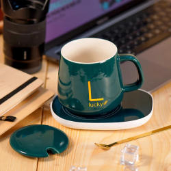 طقم كوب قهوة فاخر مع سخّان كهربائي – حافظ على حرارة مشروبك طوال اليوم