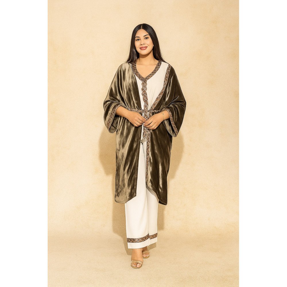 Tenue marocaine moderne en velours – Élégance et raffinement