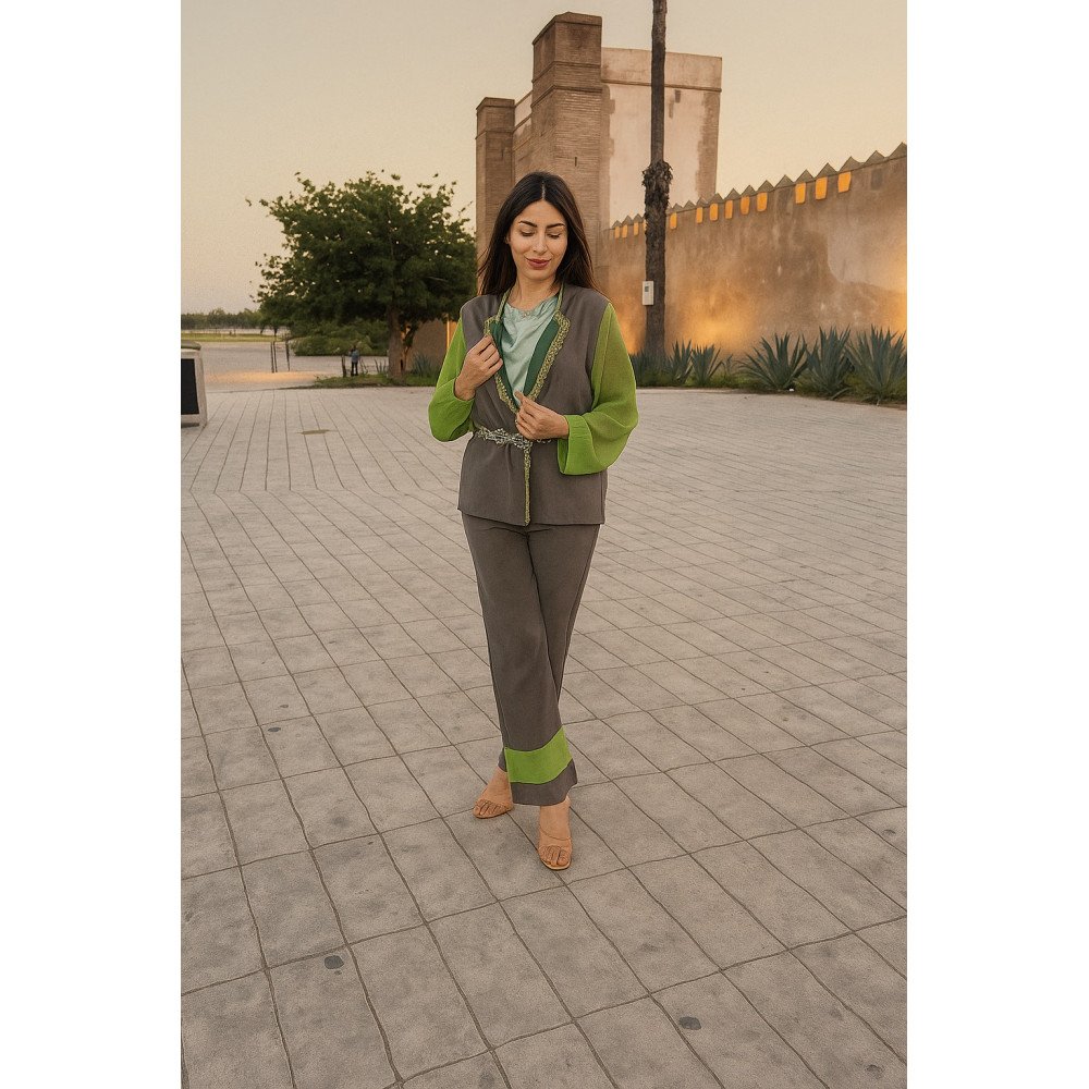 Ensemble moderne deux pièces – Élégance naturelle et touche printanière