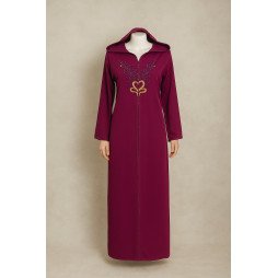 Jellaba en crêpe magenta avec broderie Tarz Fassi