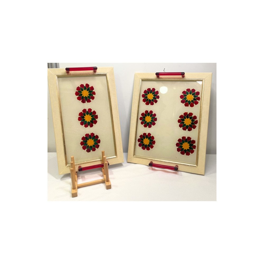Plateau décoratif en verre – Motif rosace marocaine