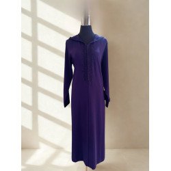 Jellaba en Crêpe Violet Foncé avec Broderie 