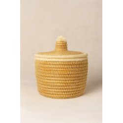 Panier artisanal en doum avec couvercle – Tressage traditionnel marocain