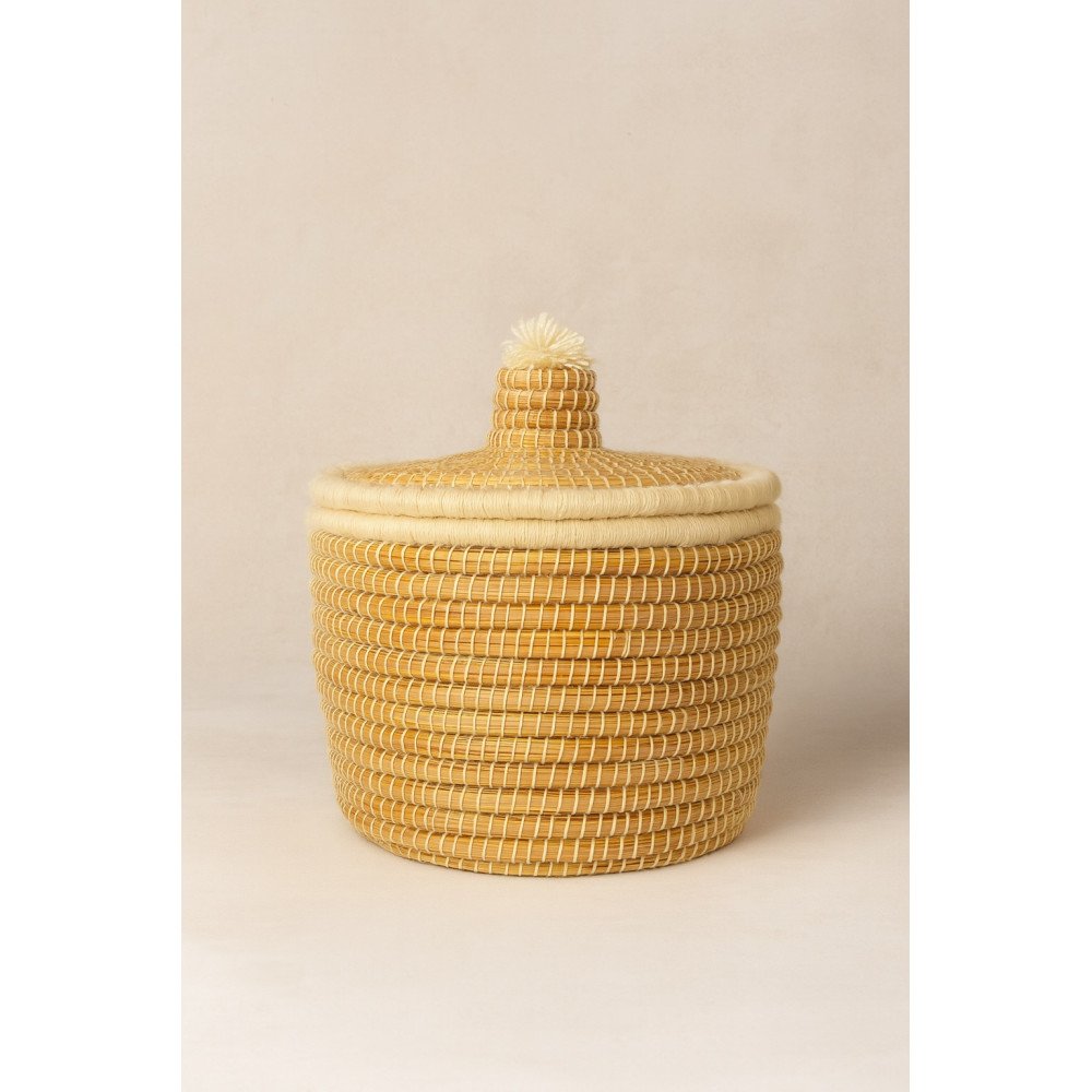 Panier artisanal en doum avec couvercle – Tressage traditionnel marocain