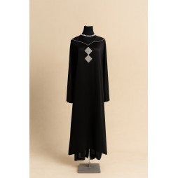 Jellaba Noire Élégante avec Détails Argentés