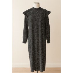 Robe longue noire à pois blancs