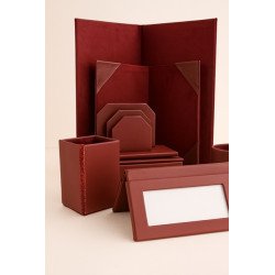 Set de bureau en cuir bordeaux 