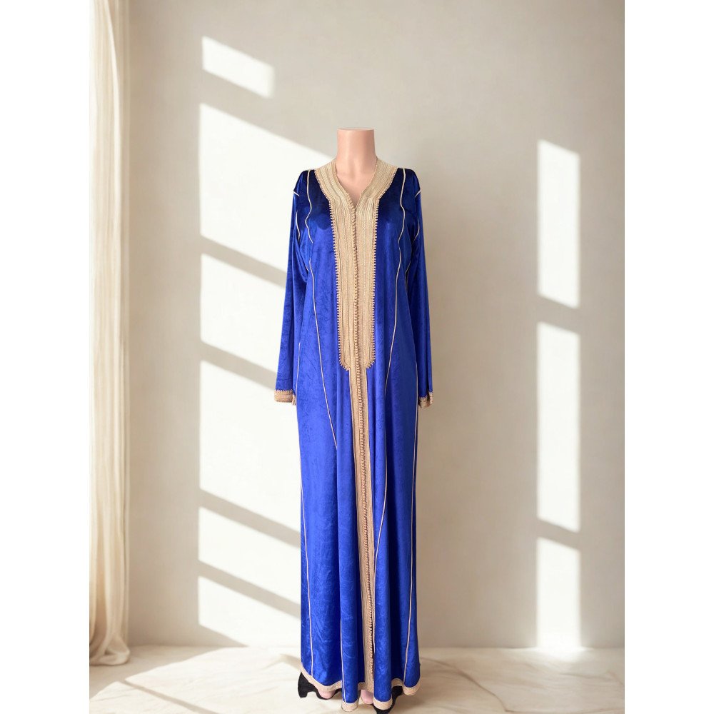 caftan en velours bleu roi