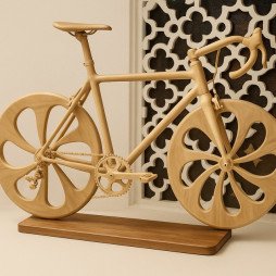 Vélo artisanal en bois sculpté
